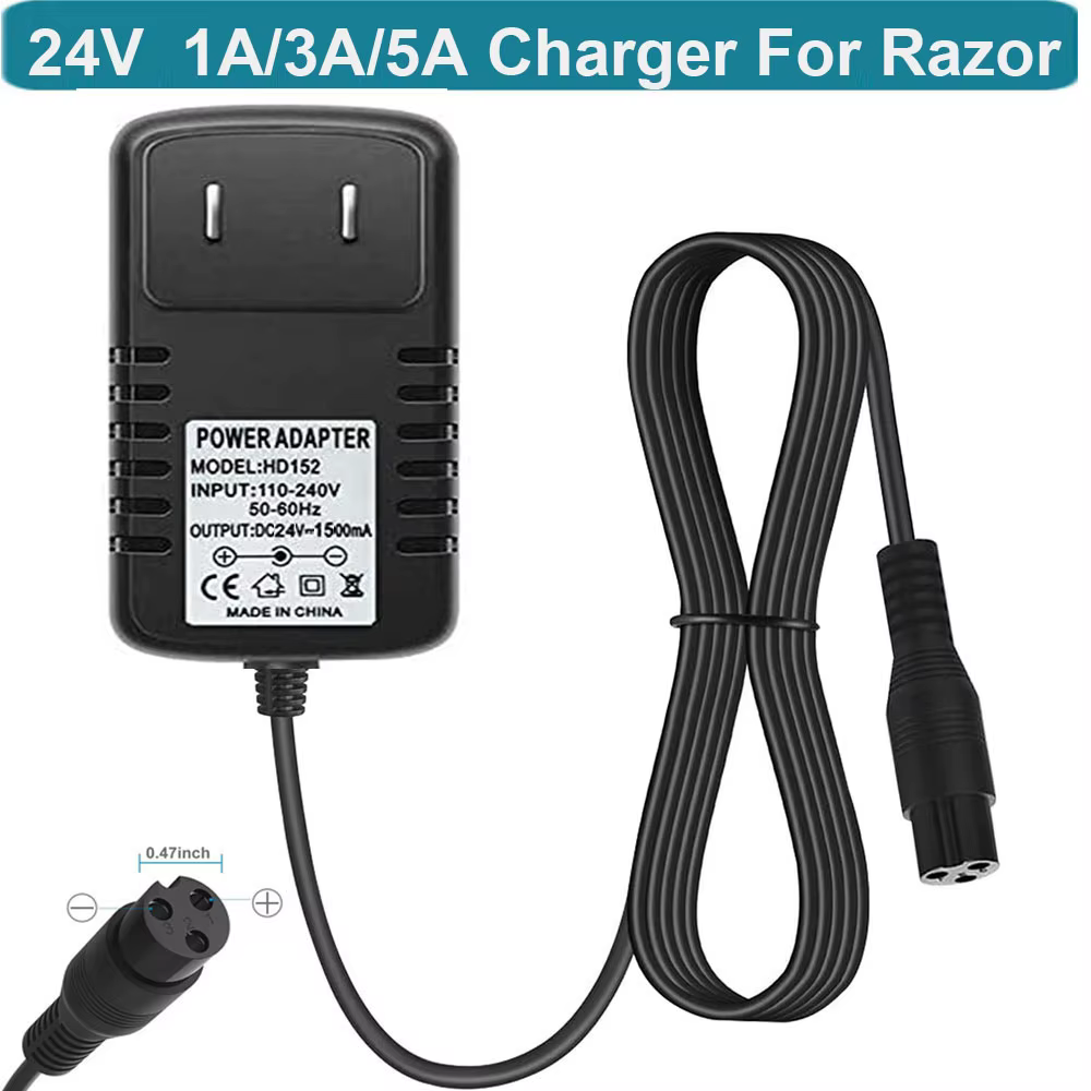 Chargeur 24V pour Razor E200 E200S E175 E300 E300S E125 E150 E500 E500S PR200 E225S E325S MX350 MX40