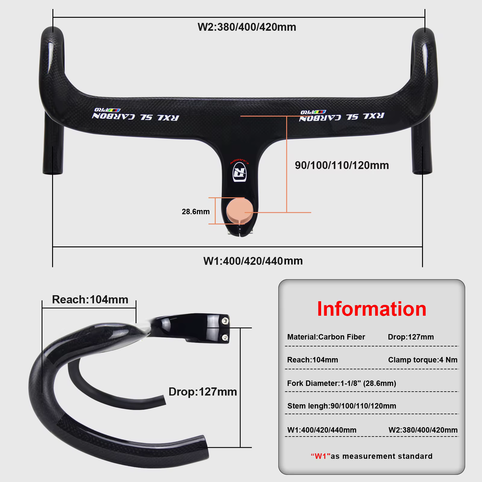 RXL SL-Guidon de vélo de route en carbone intégré avec tige, guidon de course, noir, acheminement in