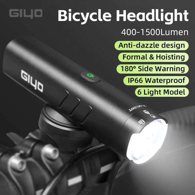 Giyo-Eclairage avant de vélo, lampe de sauna, lentille rotative, charge USB, étanche, antireflet, no