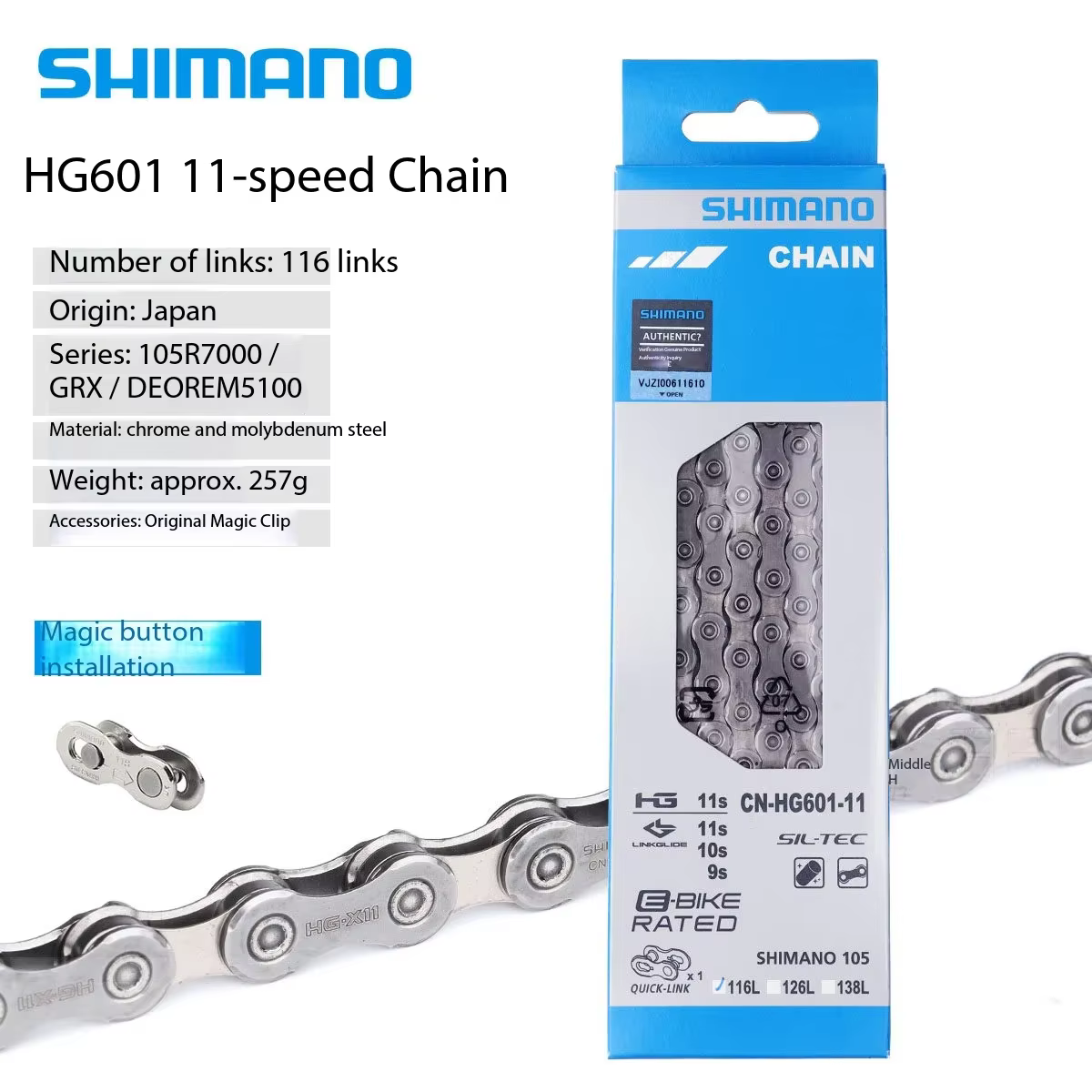 Chaîne SHIMANO 105 UT XT HG601 HG701 HG901 M6100 M7100 M8100 11/12 vitesses en boîte