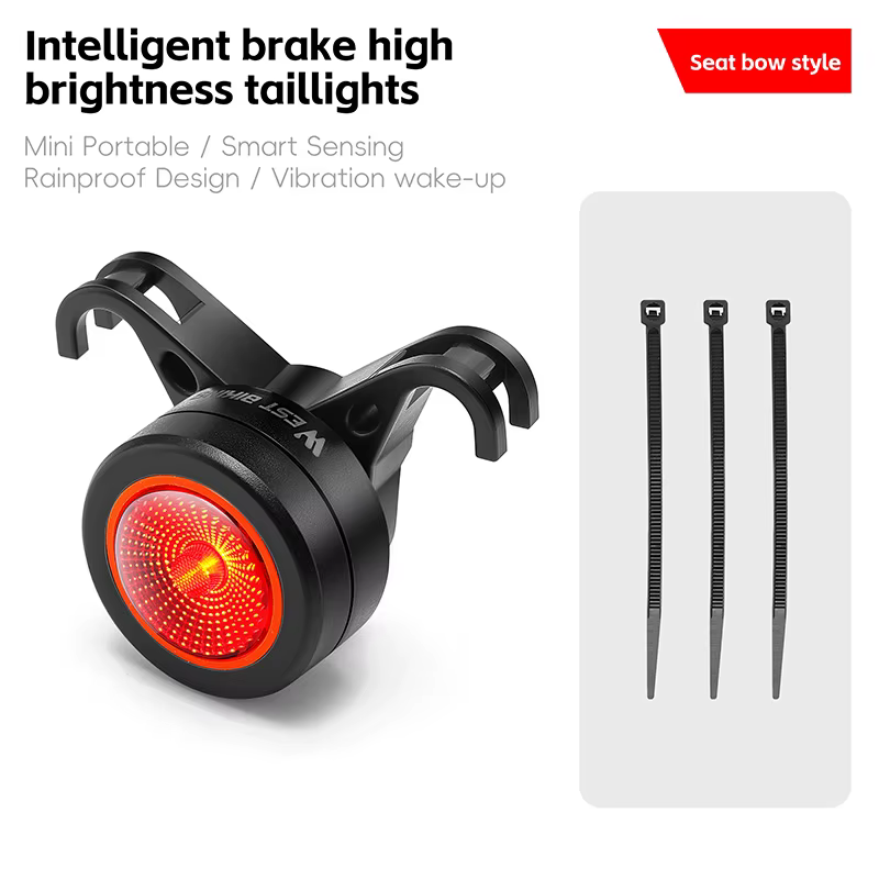 Feu arrière de vélo intelligent WEST BIKING à détection automatique, 5 modes, frein intelligent, pou