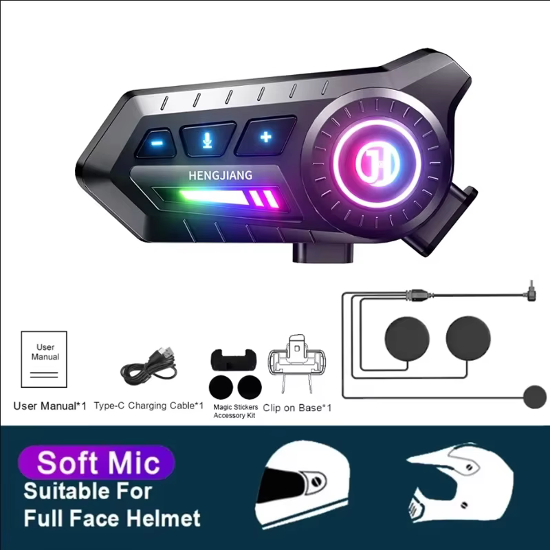 Casque de Moto Bluetooth 6.0 casque 1000mAh Moto écouteur Moto mains libres casque sans fil avec lum