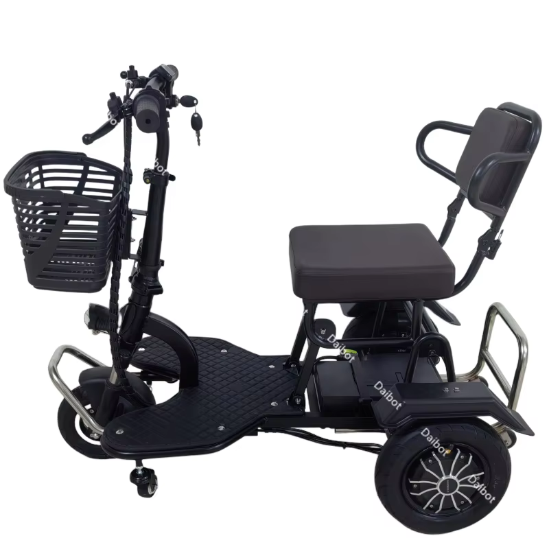 Tricycle électrique pliant avec panier amovible et batterie antivol avec serrure pour personnes âgée