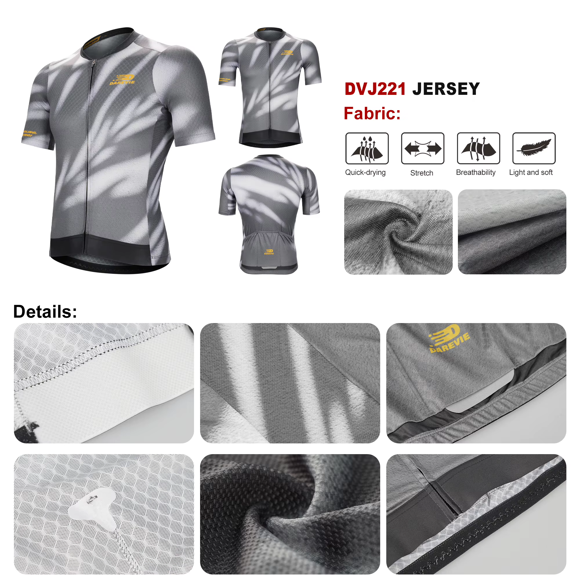DAREVIE Maillot de cyclisme respirant Shadow pour homme, séchage rapide, petite taille, niveau d'ent