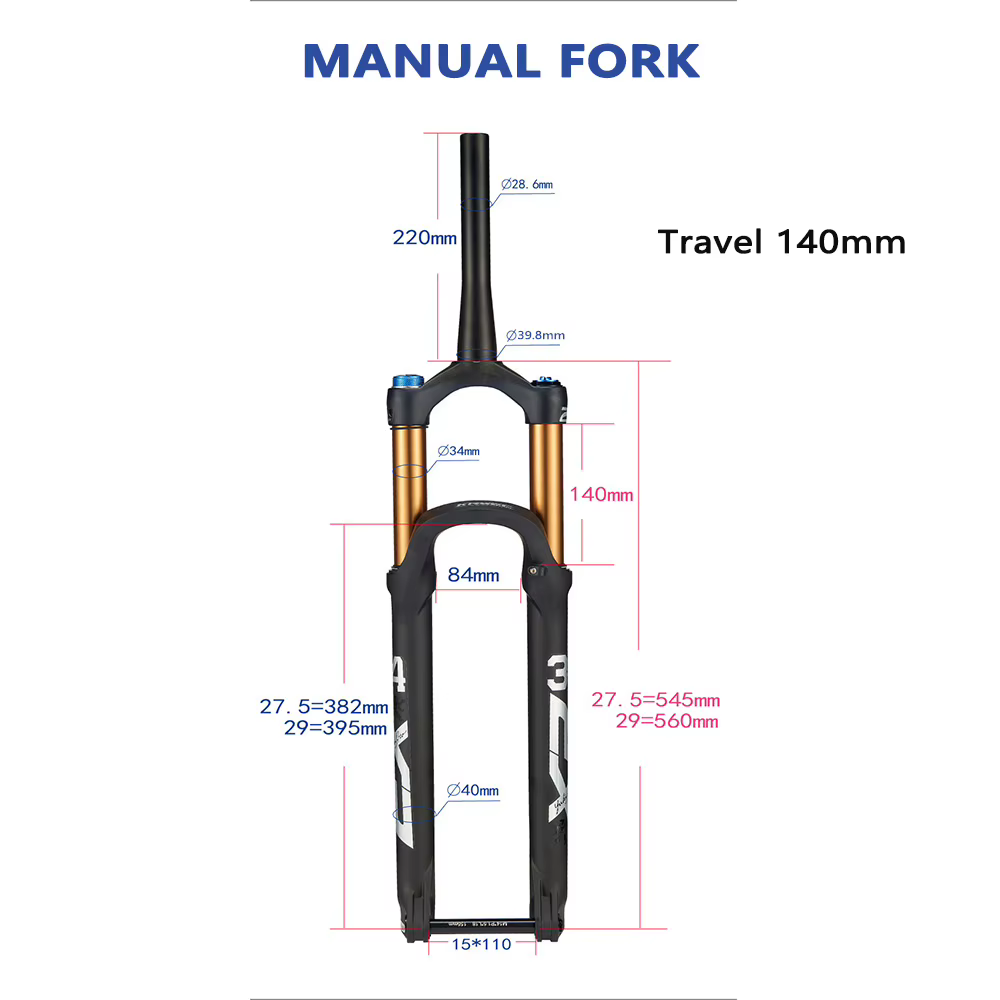 Fourche de VTT Boost XR34, Tube Conique, Axe de Barillet et Amortissement, Parfait pour les Amateurs