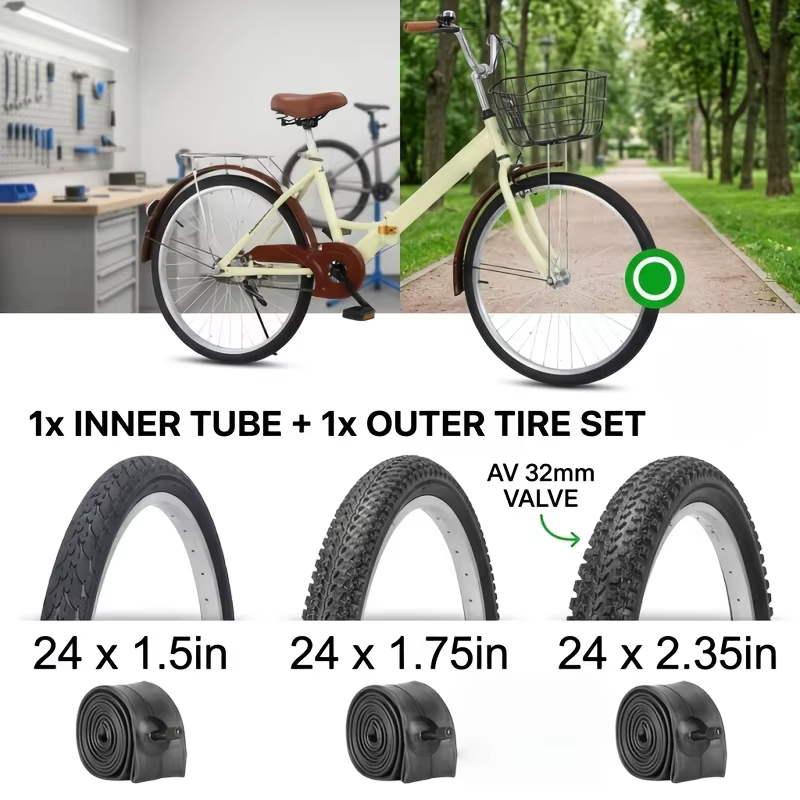 Kit de remplacement de pneu et chambre à air de vélo 24 pouces 24x1.5 24x1.75 24x2.35 pour VTT et vé