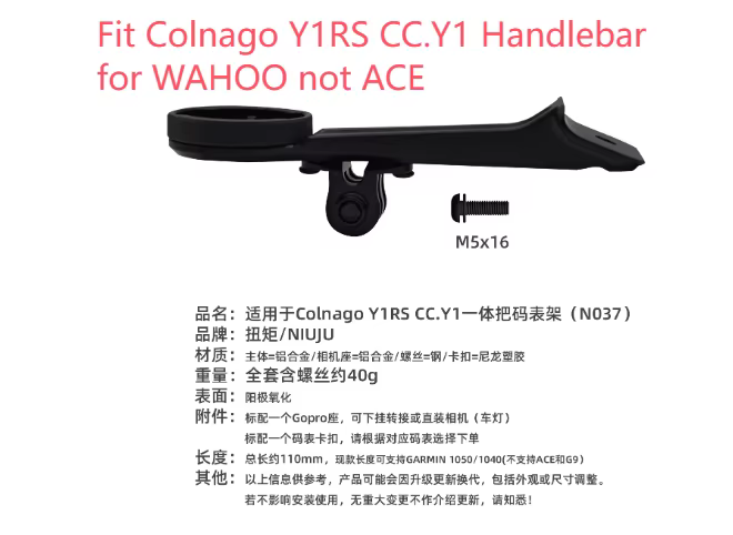 Support d'ordinateur de vélo en aluminium CNC, pour Colnago Y1RS CC.Y1, guidon intégré pour GOPRO Ga
