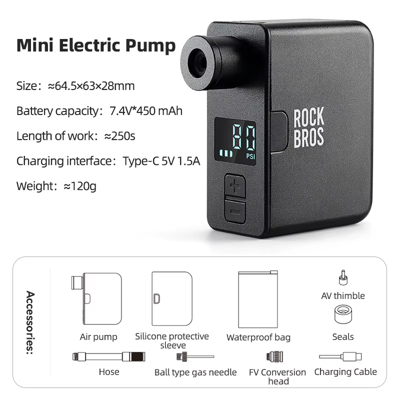 ROCKBROS pompe à vélo Portable Mini pompe à Air électrique poche 120PSI Rechargeable gonfleur de pne