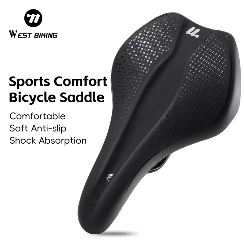 WEST BIKING Selle de vélo en cuir givré respirant et creux, légère, absorbant les chocs, antidérapan