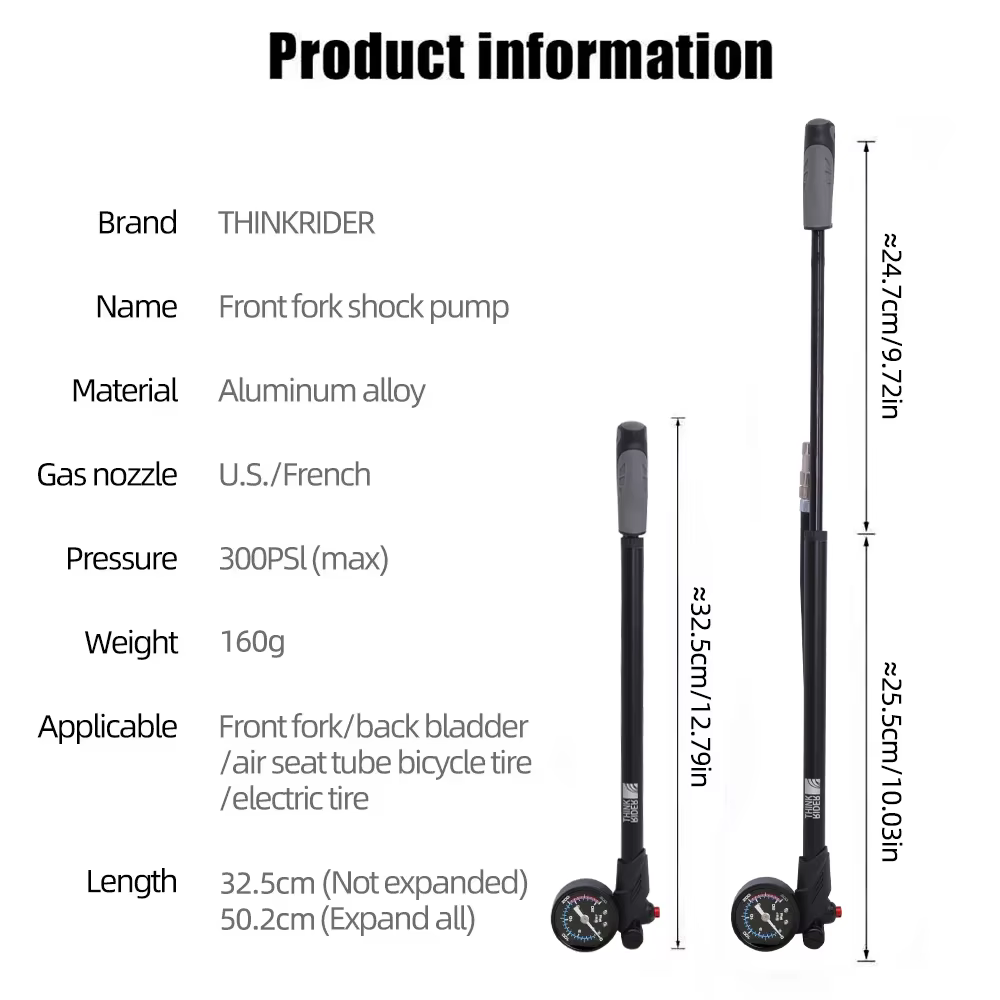 ThinkRider pompe à air de vélo Portable haute pression 300psi avec jauge pour fourche et Suspension