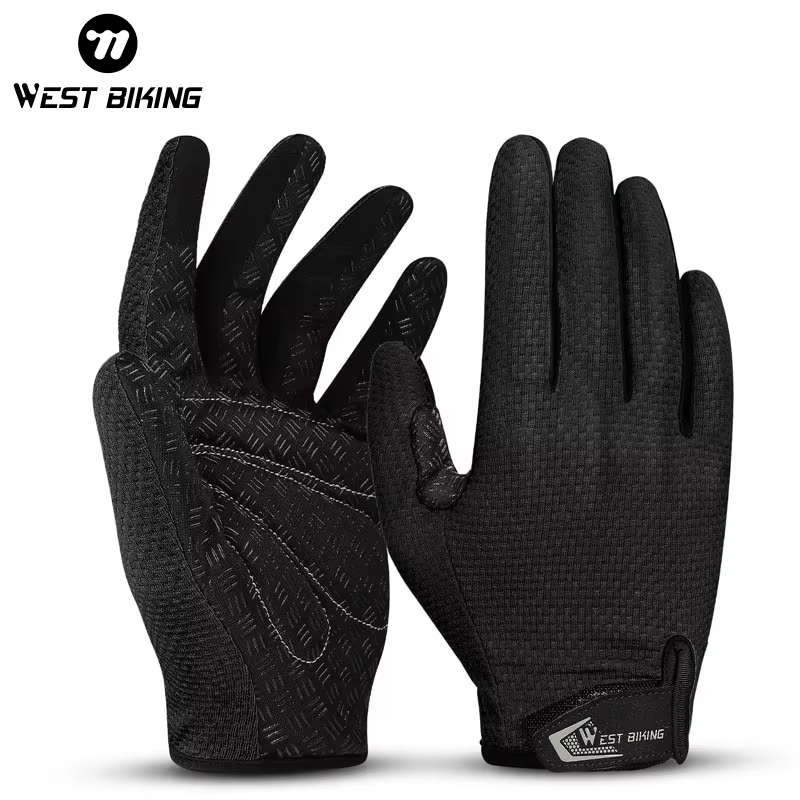 WEST BIKING – gants de cyclisme d'été, doigt complet, pour vtt, écran tactile, antidérapants, paume 