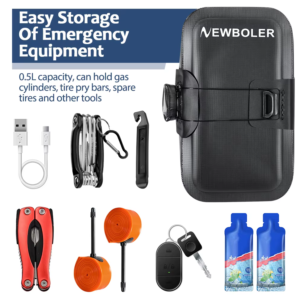 NEWBOLER sac de selle de vélo sans couture étanche résistant à l'usure boucle de laçage rotative Min