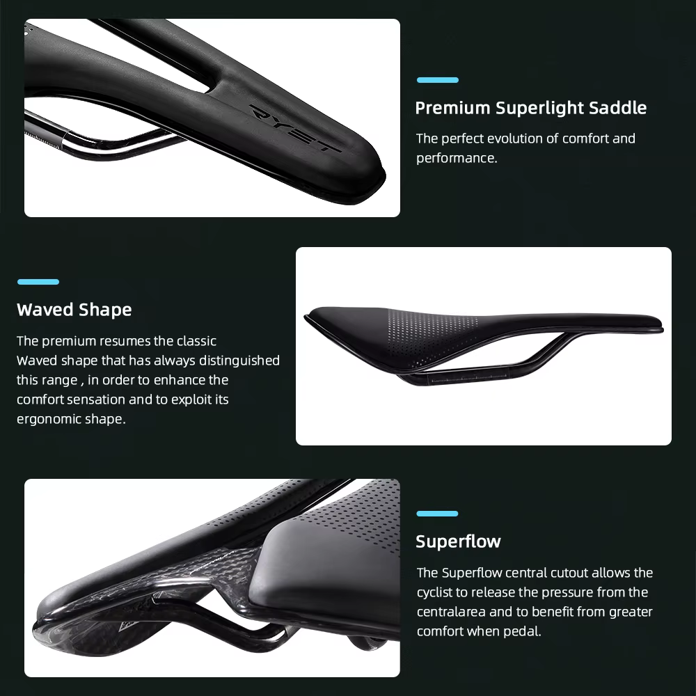 RYET-Selle de vélo super légère entièrement en carbone, siège de vélo de course, siège de vélo de ro