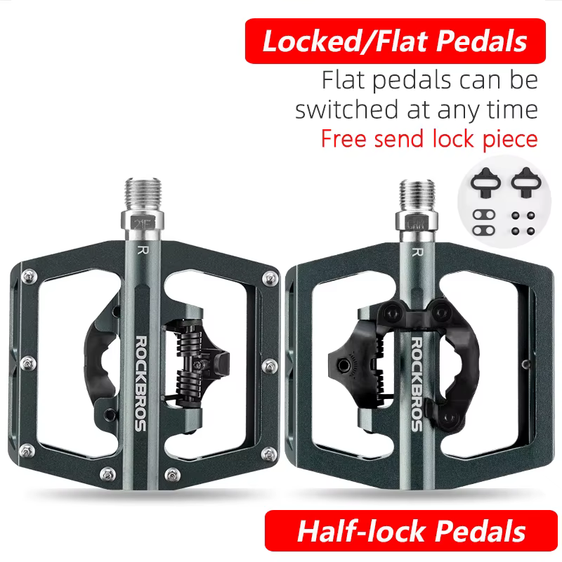 Pédale de vélo ROCKBROS 2 en 1 avec cale libre pour système SPD, VTT, route, aluminium, antidérapant