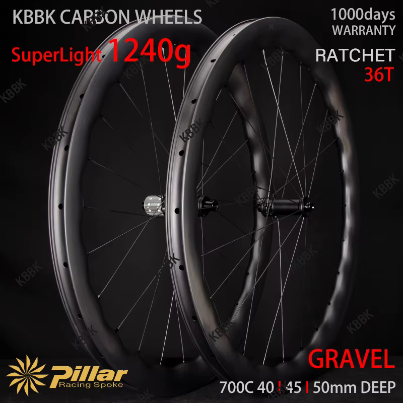 Roues de vélo de gravier ondulées en carbone 700C, paire de roues de 31mm de largeur 40/45/50mm, cli