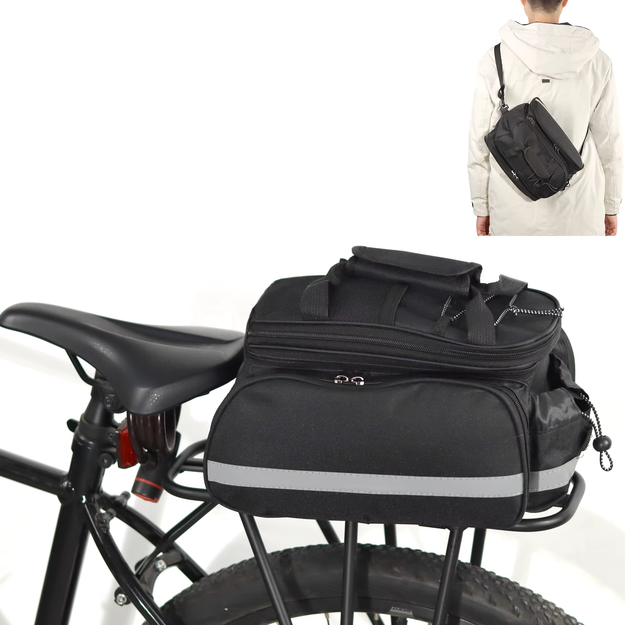Sac de porte-bagages arrière pour vélo, sac de coffre extensible de 17 à 45 L, sacoche de vélo multi