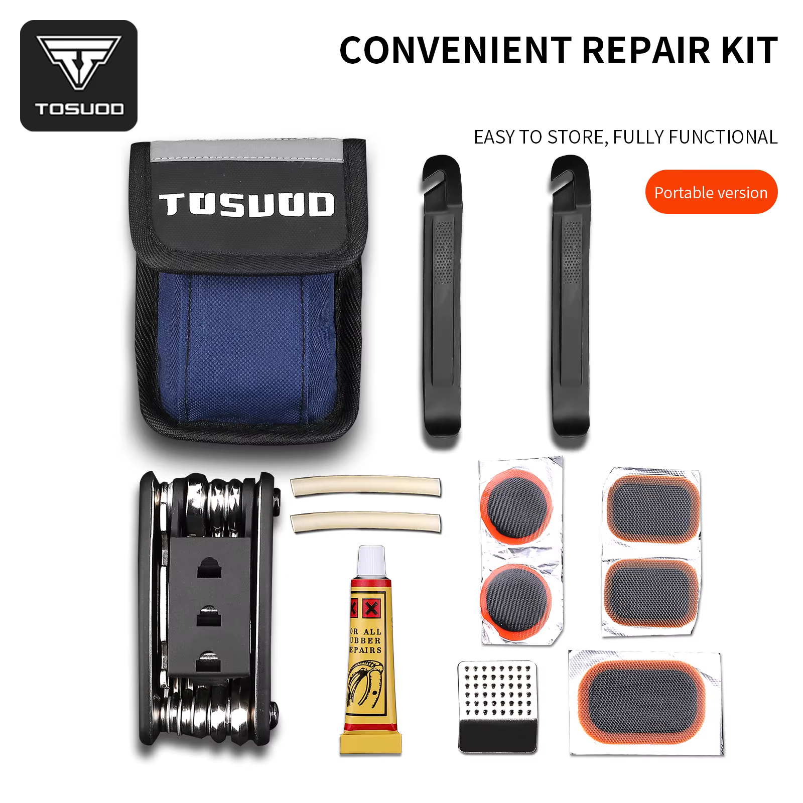 TOSUOD Kit d'outils de réparation de vélo, accessoires de vélo multifonctions avec clé à pompe, ense