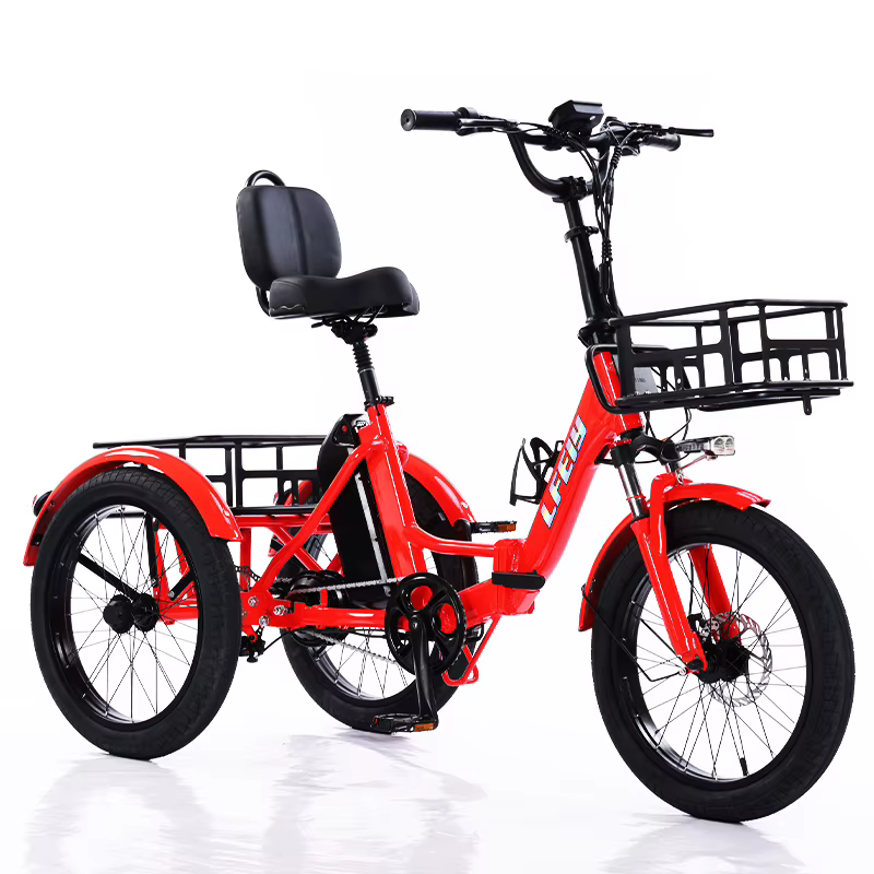Vélo électrique Cargo 3 roues pliant homme adulte hors route montagne avec 2 paniers/siège réglable 