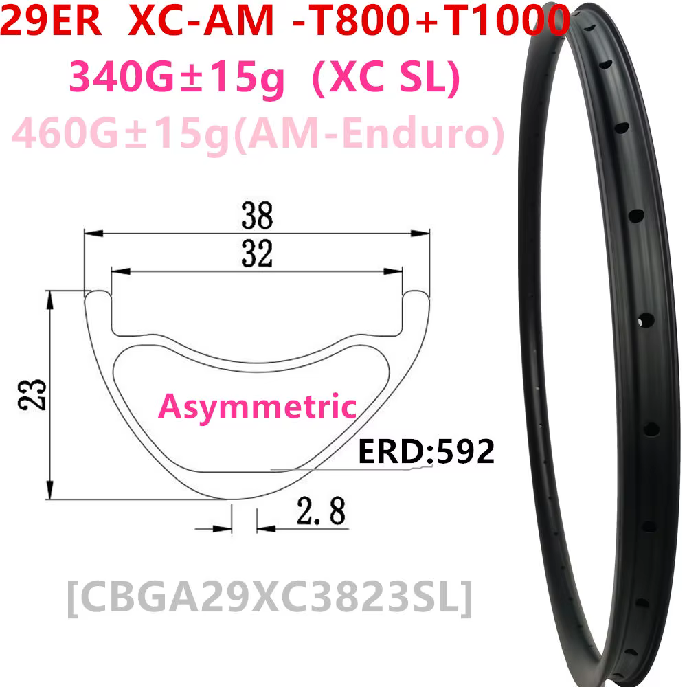 Jantes Carbonbeam neuves, seulement 270g, profondeur asymétrique 23mm, largeur 28mm, 30mm, 32mm, 29e