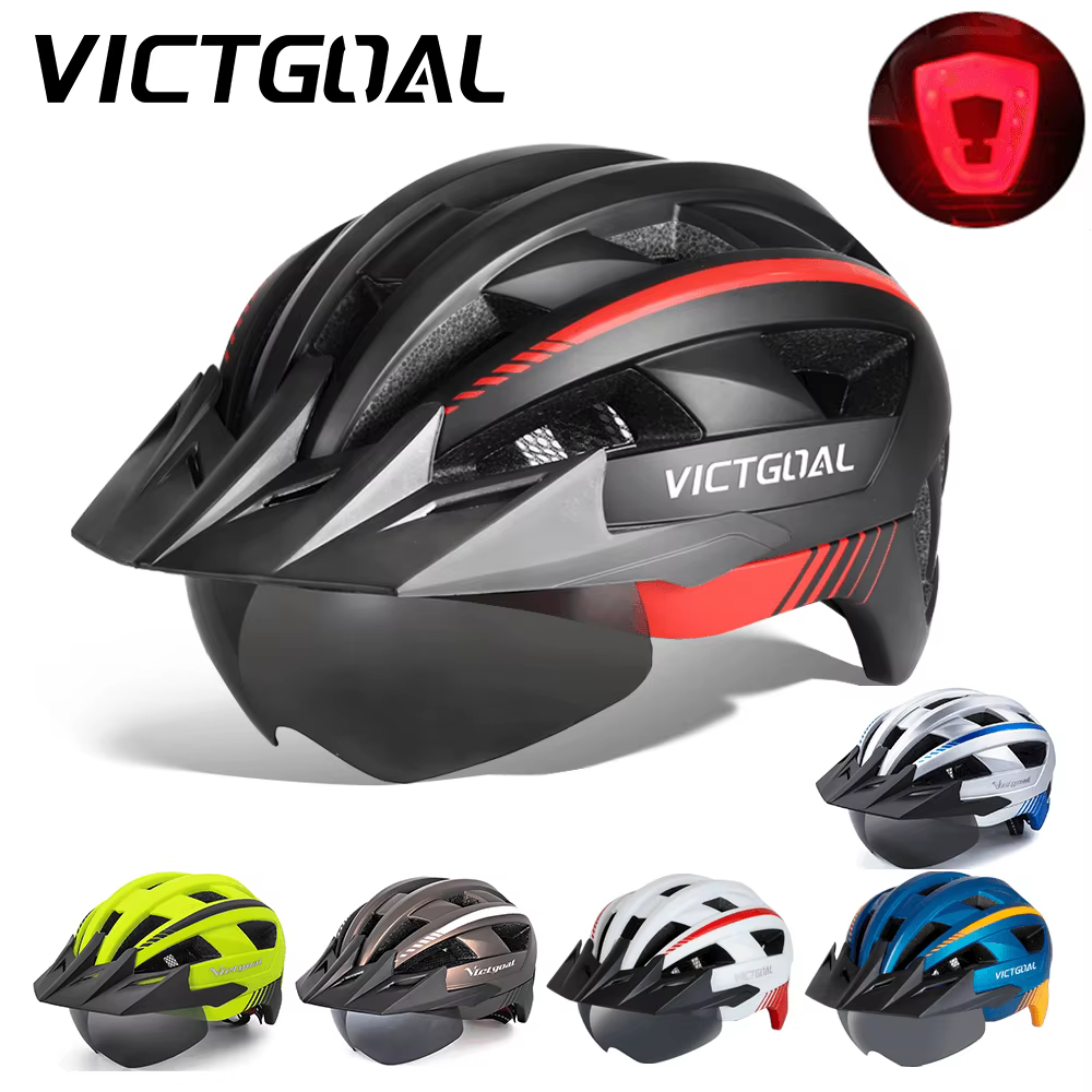 VICTGOAL Casque de vélo pour hommes Lunettes de protection solaire Casque de cyclisme LED USB Lumièr