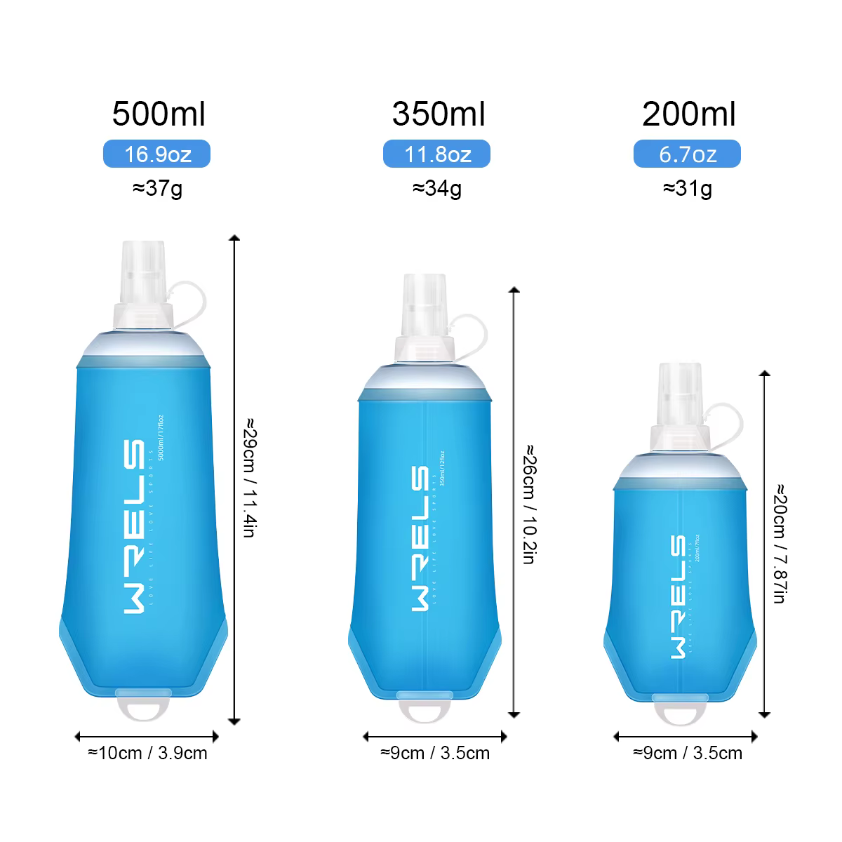 WRELS Sport de plein air bouteille d'eau Camping course vélo doux pliant TPU flacon souple sac d'eau