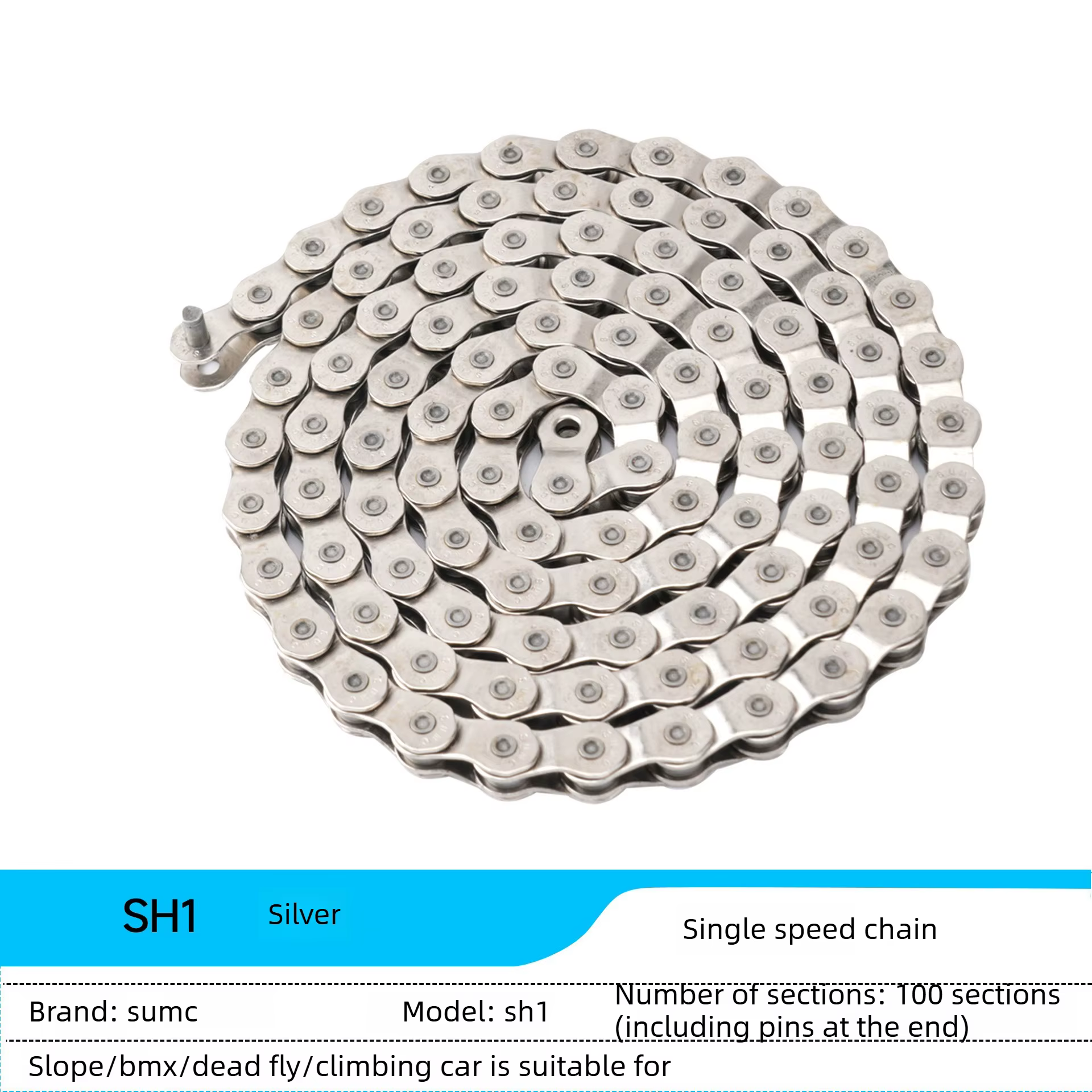 Chaîne monovitesse demi-chaîne 1/2x1/8 pouce 100 maillons haute résistance pour BMX, Fixie, vélo de