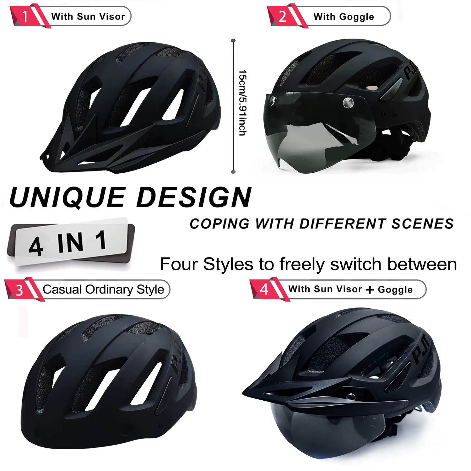 PJT nouveau casque de vélo LED avec lunettes de soleil et pare-soleil Rechargeable hommes casque de 