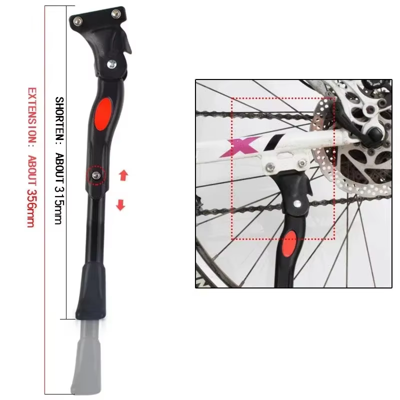 Béquille de vélo tout-terrain en alliage d'aluminium robuste et réglable, support latéral pour vélo,