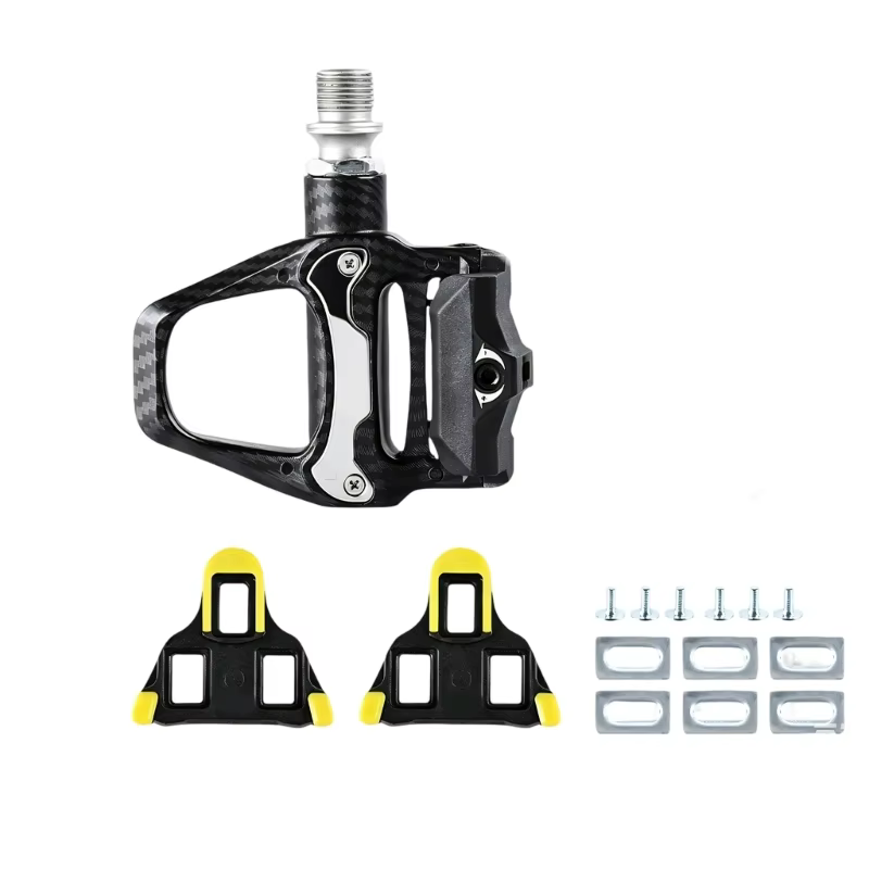 Plateforme vélo à clipser avec crampons matériel zone contact du cadre ouvert, contrôle tension arri