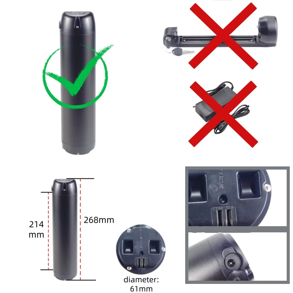 Reention bouteille d'eau Ebike batterie Tube vers le bas batterie 24V 7.8ah 8.7ah 9.6ah 10.5ah 36V 7