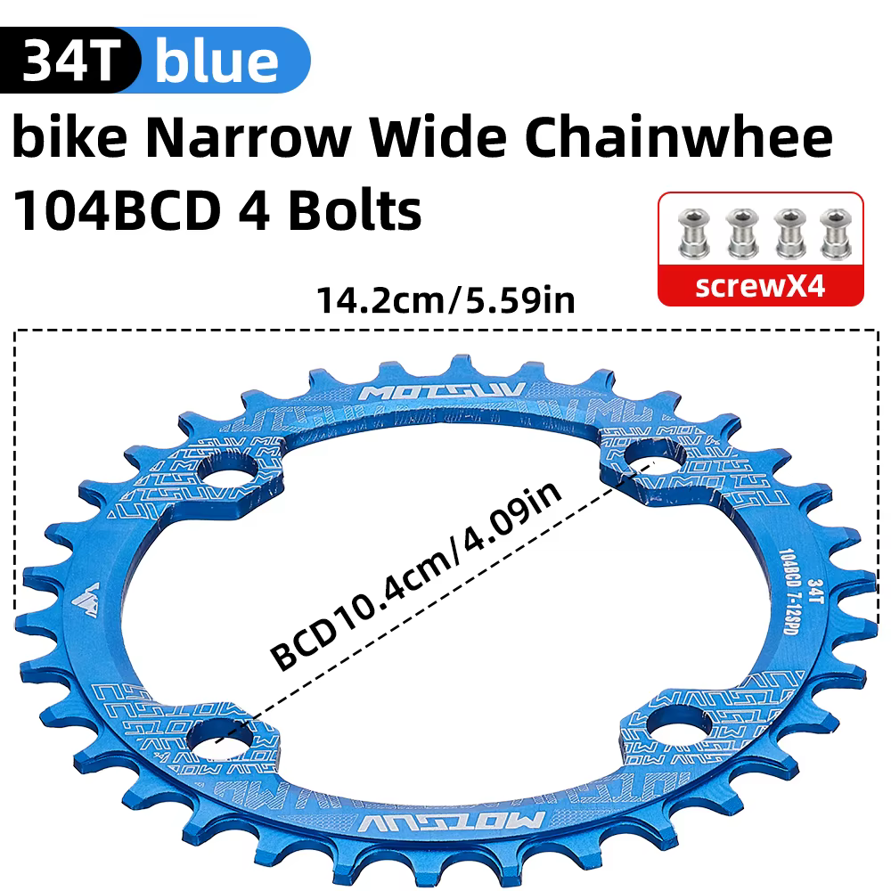 MOTSUV 104BCD vélo forme ronde roue à chaîne large étroite 32T/34T/36T/38T vtt plateau en alliage d'