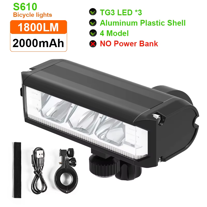 Feu de vélo 8000mAh 5 LED, lampe de poche avant Rechargeable, phare 5200LM avec batterie externe, ac