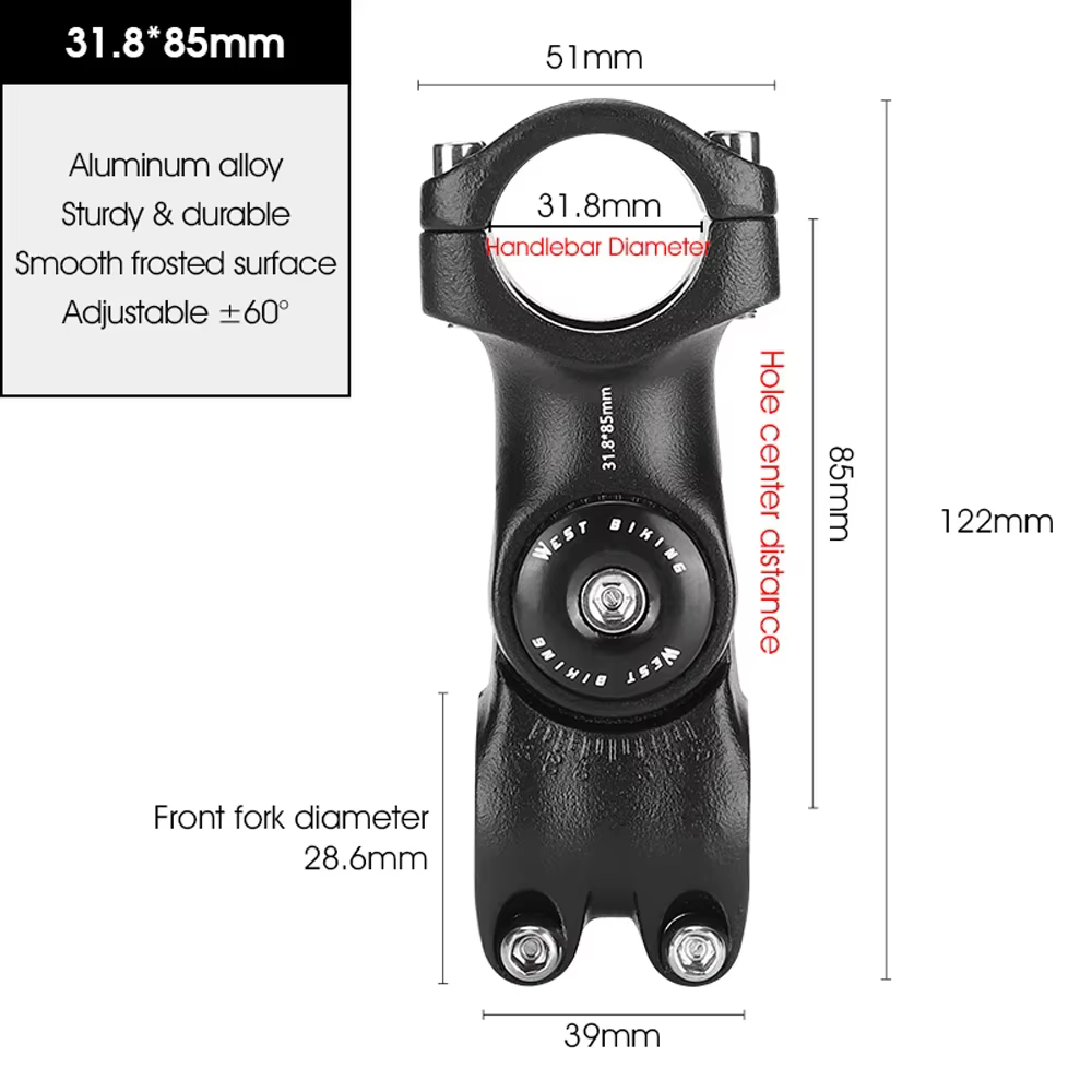 VTT vélo de route tige réglable guidon de vélo Angle de tige en alliage d'aluminium vélo guidon Rise
