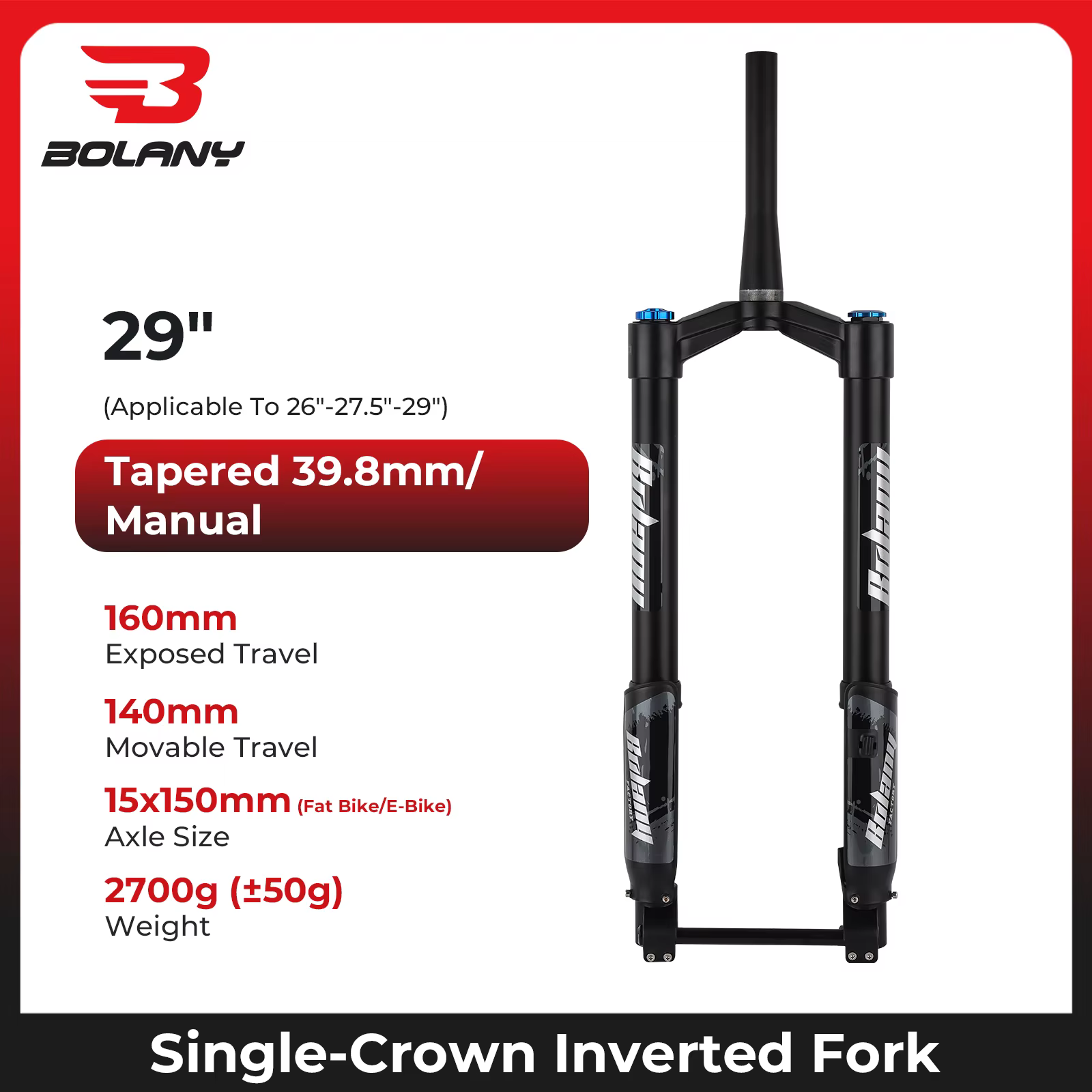 BOLANY fourche de vélo inversée Double épaule fourche vtt pour descente 29 pouces fourche Boost à ax