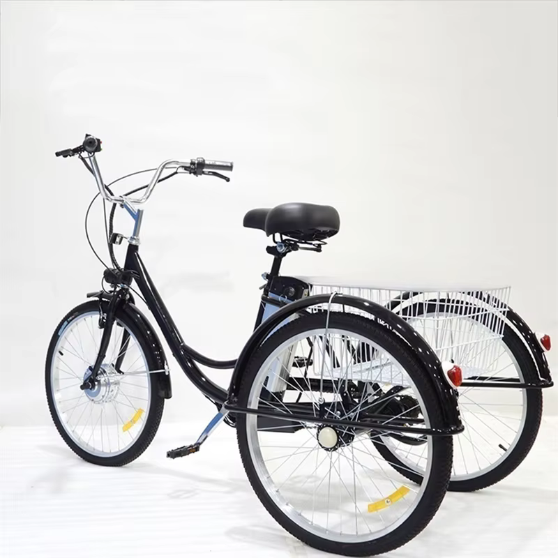 24 pouces 3 roues Tricycle électrique Cargo vélo adulte Senior avec panier arrière 350W famille vélo