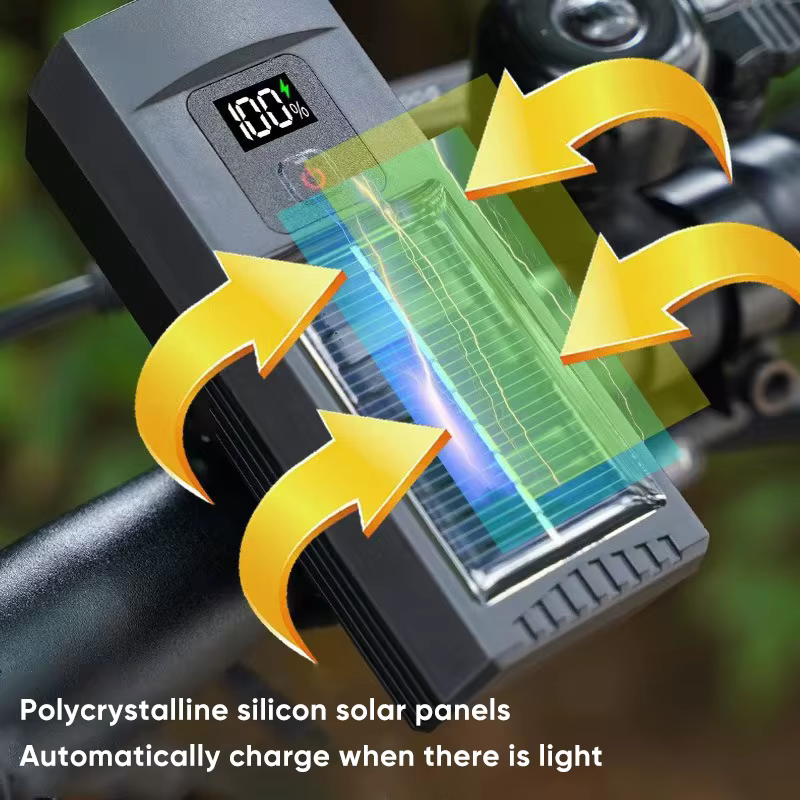 Feu avant de vélo LED à charge solaire, phare à affichage numérique pour vtt et vélo de route, lampe