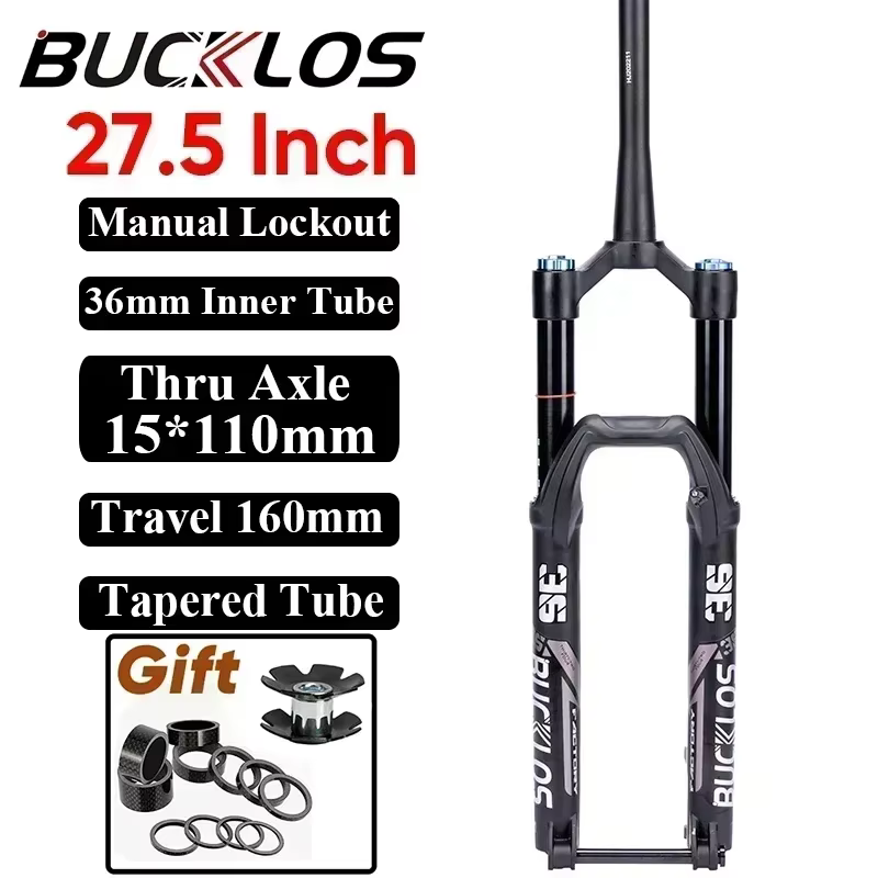 BUCKLOS – fourche à Suspension de vélo de descente, 27.5/29 pouces, 15x110mm, course 180mm, fourche 