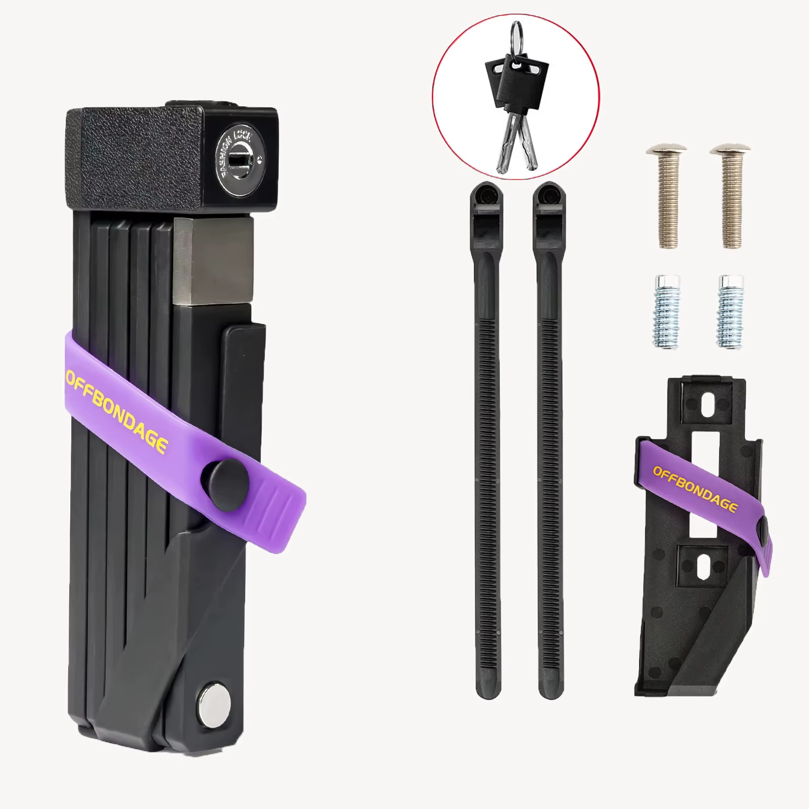 OFFBONDAGE – cadenas pliable pour vélo, clé de sécurité robuste, antivol, câble lourd, cadenas pour