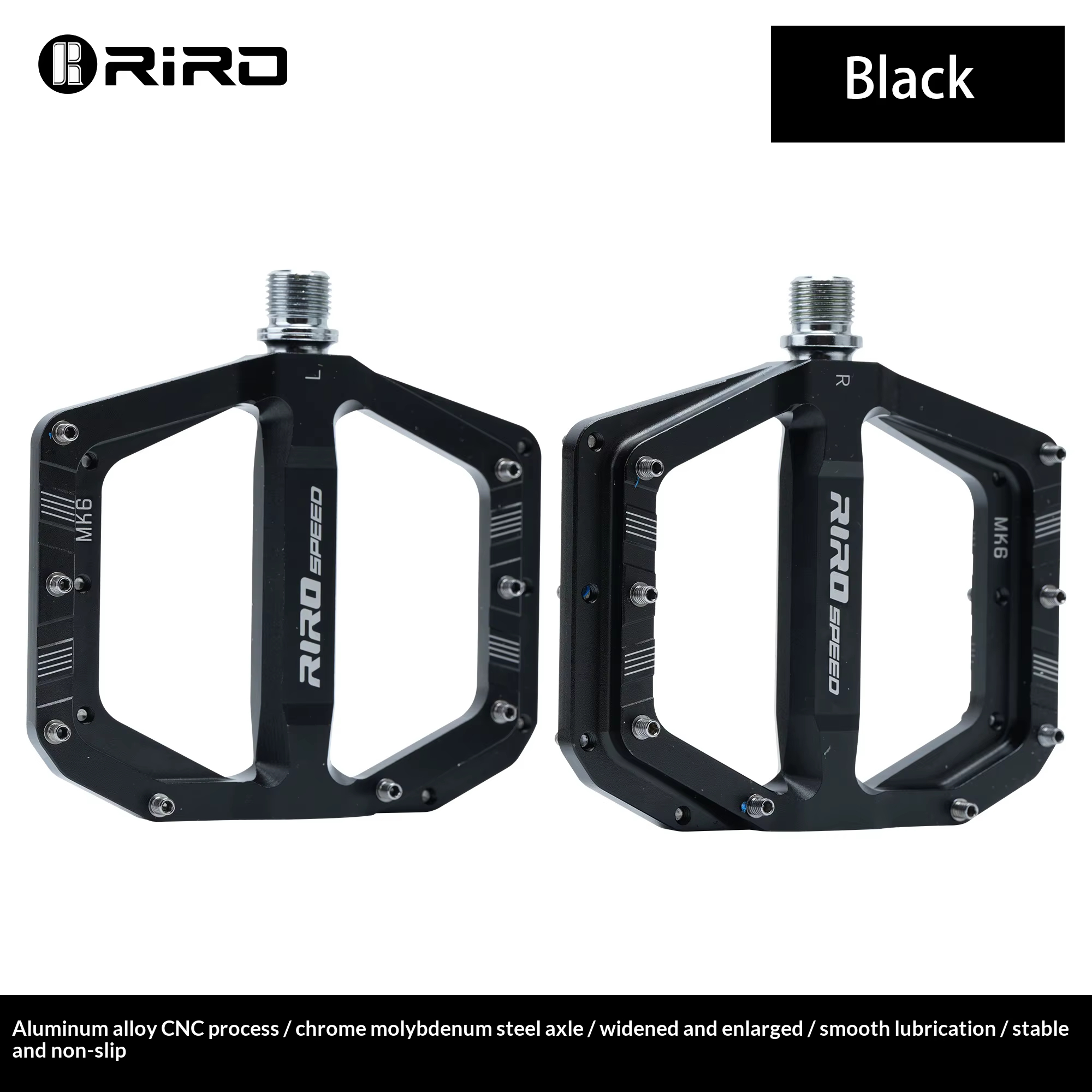 Pédales de VTT RIRO 3 Bearings, en alliage d'aluminium CNC, antidérapantes, plateforme large, axe en