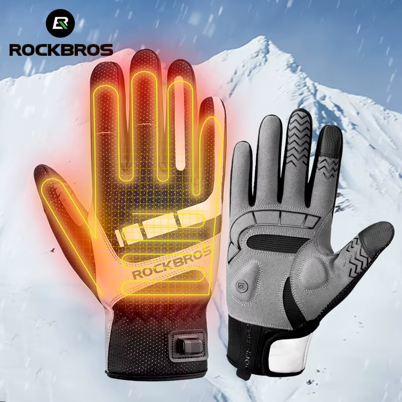 ROCKBROS – gants de vélo pour hommes et femmes SBR avec écran tactile USB chauffants coupe-vent resp