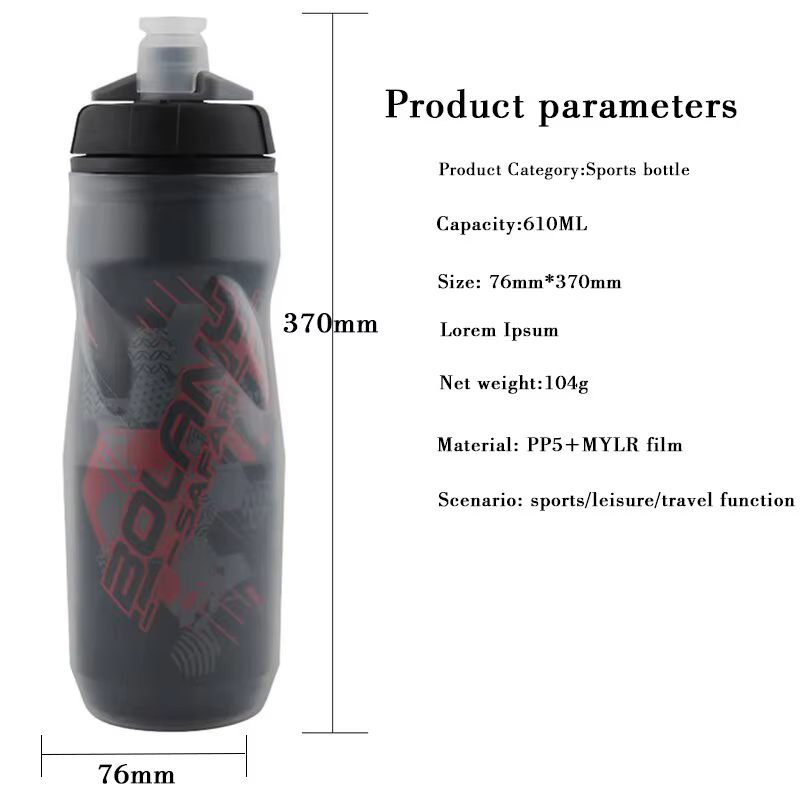 Bolany bouteille d'eau de vélo 600ml bouteille d'eau de cyclisme de montagne PP5 bouteille protégée 