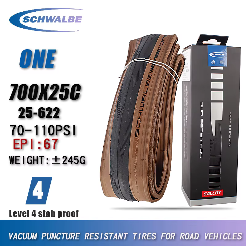 Pneu de vélo pliable Schwalbe ONE 700x25C 28C pour vélo de route 700C, tubeless, bord brun, résistan