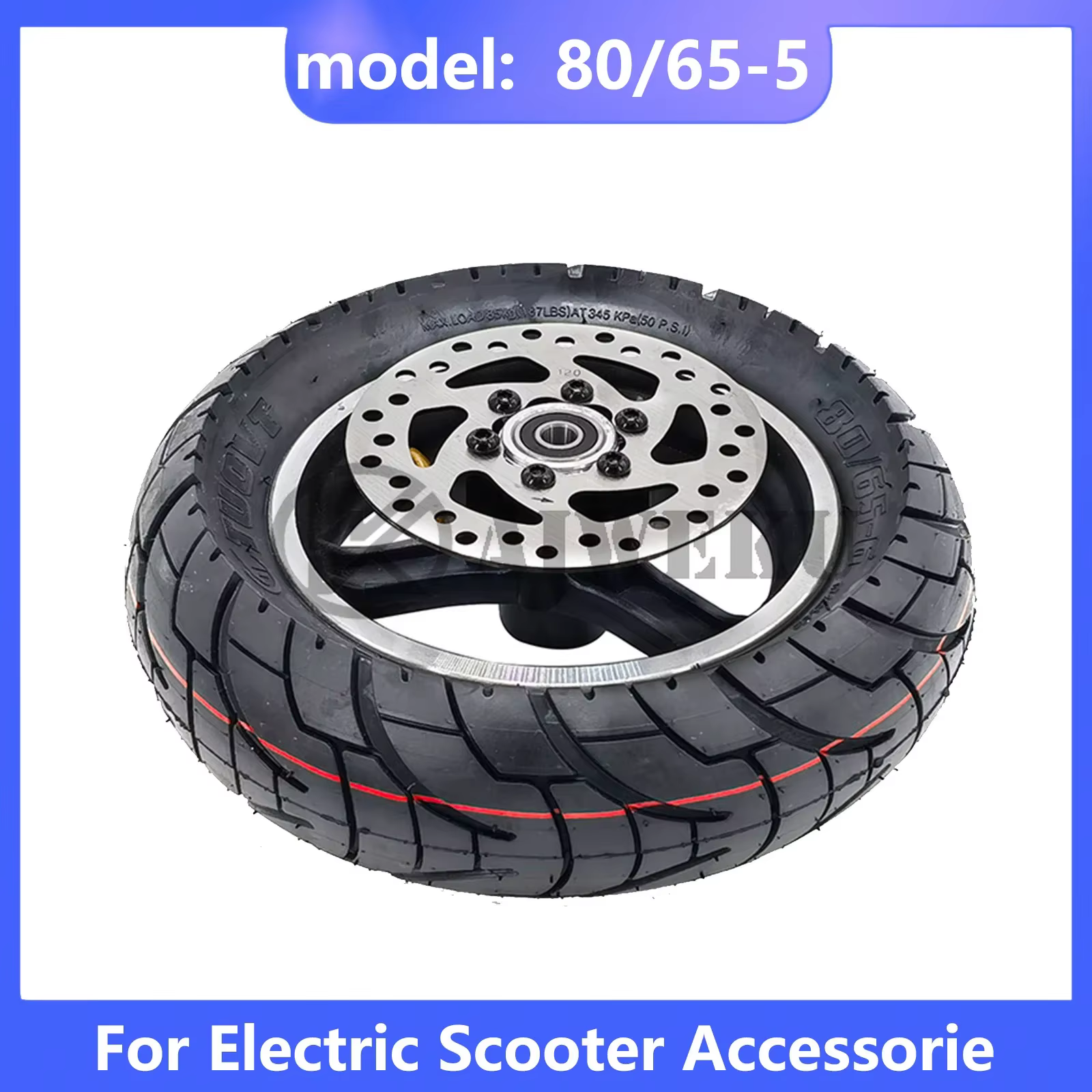 Roue Pneumatique avec Jante de Frein pour Scooter Électrique, 10 Pouces, 80/65-6, Mise à Niveau 10X3