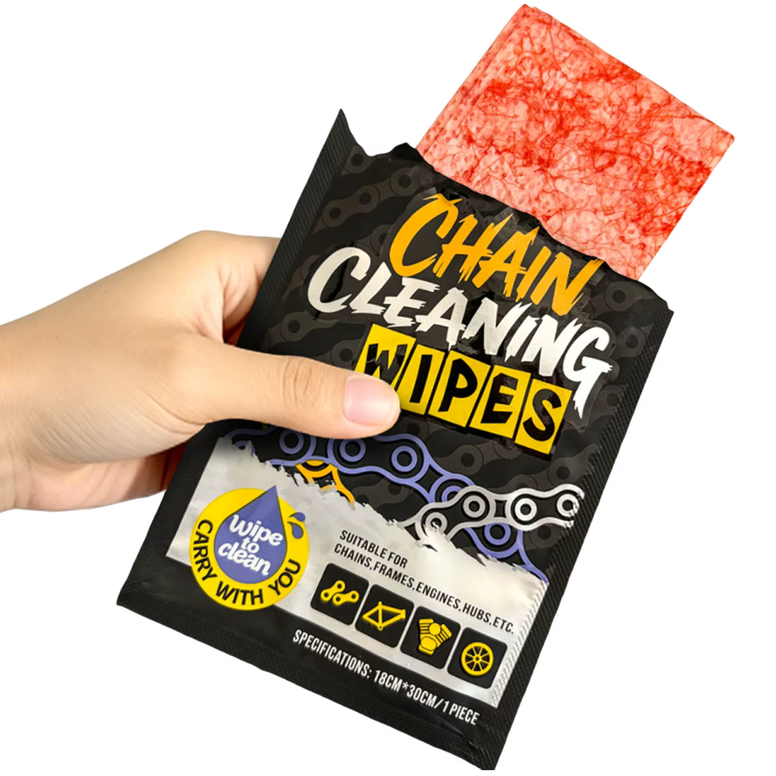 Lingettes de nettoyage de chaîne de vélo réutilisables, dégraissant pour chaîne de vélo, emballées i