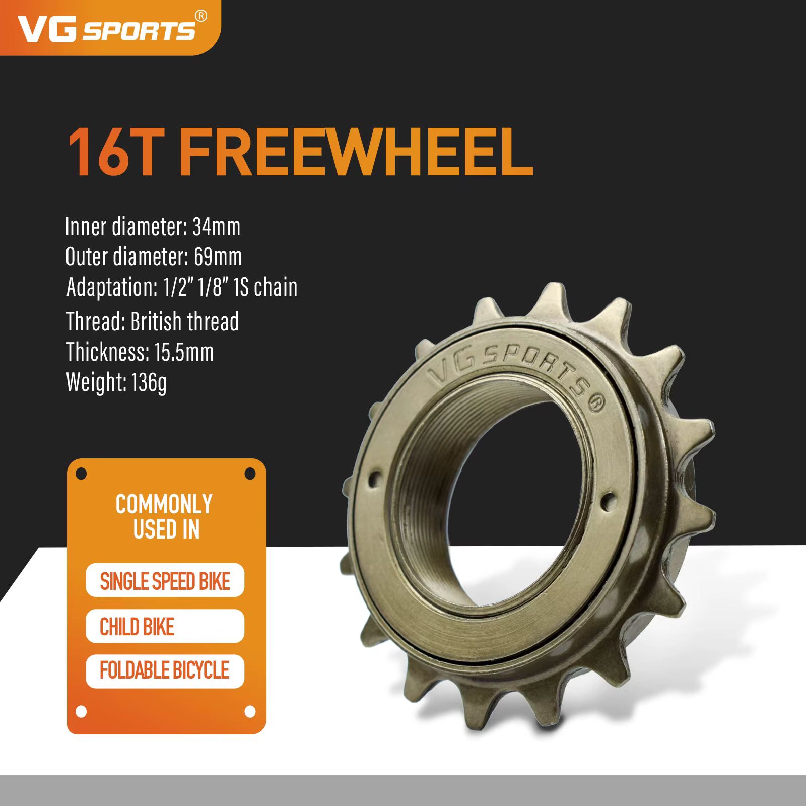 1pc VG Sports 16T/18T/20T/22T/24T 34MM roue libre de vélo à vitesse unique pièce de pignon pour BMX 