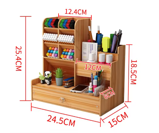 Organisateur de bureau en bois de grande capacité, porte-stylo bien rangé, boîte de rangement avec M