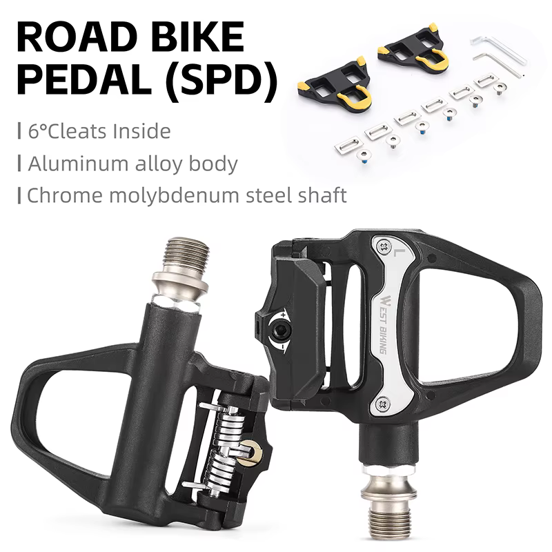 Pédale de vélo de route WEST BIKING SPD à auto-verrouillage, roulements scellés DU+, compatible avec