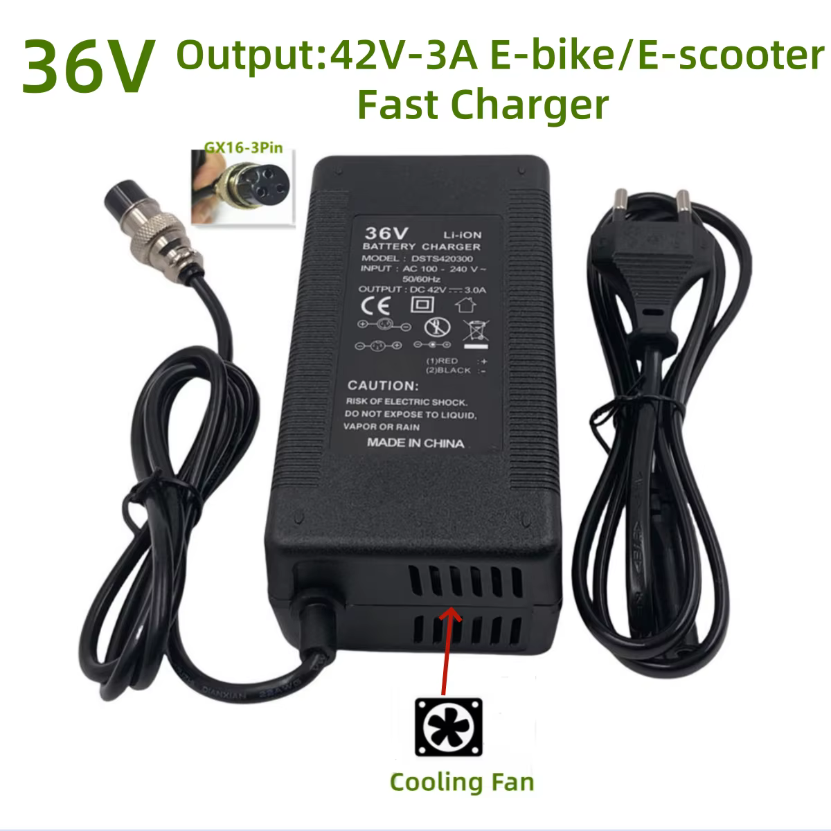 Chargeur de batterie Li-ion pour vélo électrique 36V, sortie 42V3a, batterie au Lithium solide avec