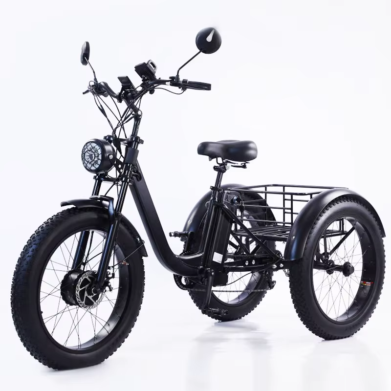 Tricycle électrique de chargement de 3 roues pour adulte puissant 750W 48V 15AH 24 pouces gros VTT é