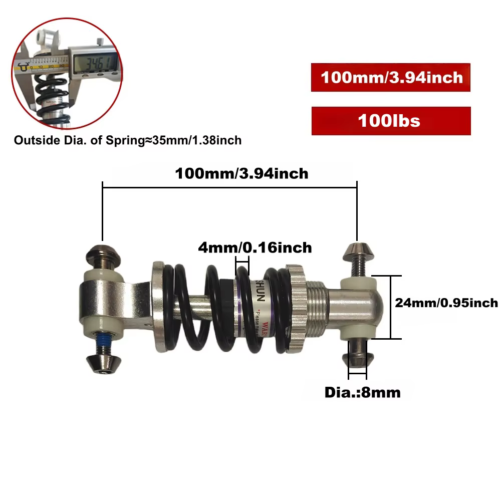 Amortisseur arrière de vélo avec ressort 100mm/125mm/150mm, suspension arrière, 100lbs/200lbs/450lbs